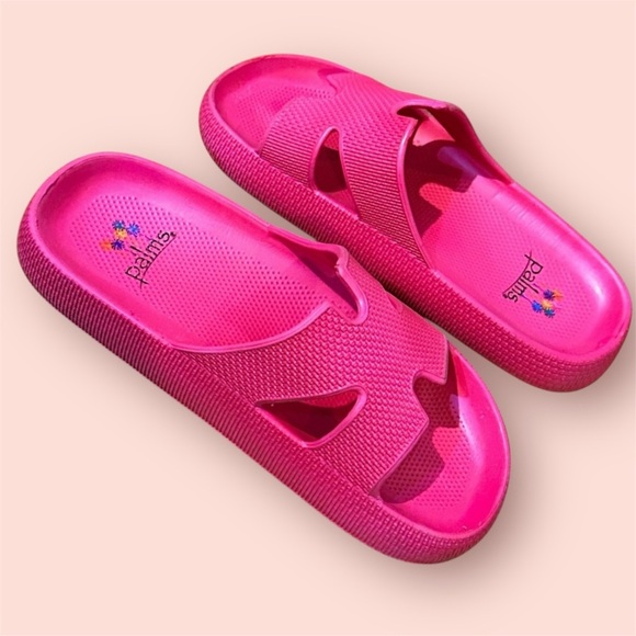 Kids Pink Slide Sandals palms pink size 34 - Picture 1 of 9